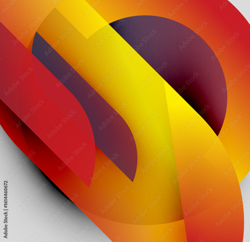 Poster abstract composition. warm colors dominate, featuring curves, gradients, overlapping shapes. dynamic