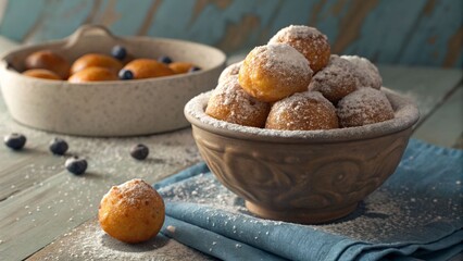 Fritule Croatian Christmas fritters with powdered sugar and lemon zest