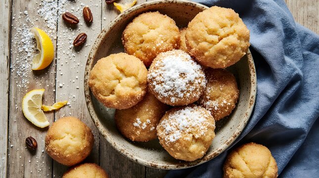 Fritule Croatian Christmas fritters with powdered sugar and lemon zest