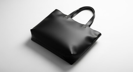 Black Leather Tote Bag on White Background Modern Stylish Handbag for Fashion Accessories