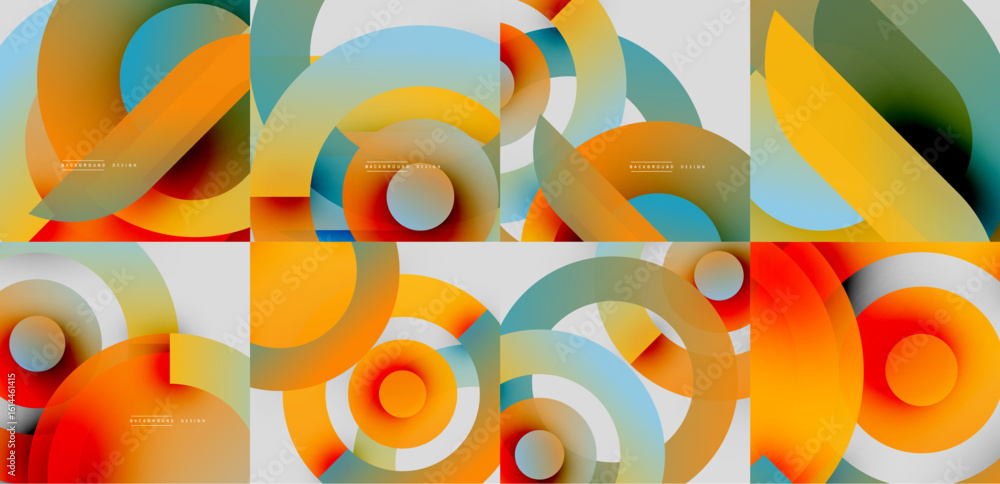 Aufkleber abstract geometric shapes overlap, creating vibrant color gradients. circles, curves, smooth transit
