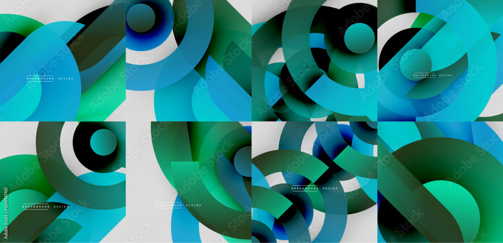 Aufkleber abstract geometric patterns. overlapping circles create dynamic compositions. blue, green hues domin