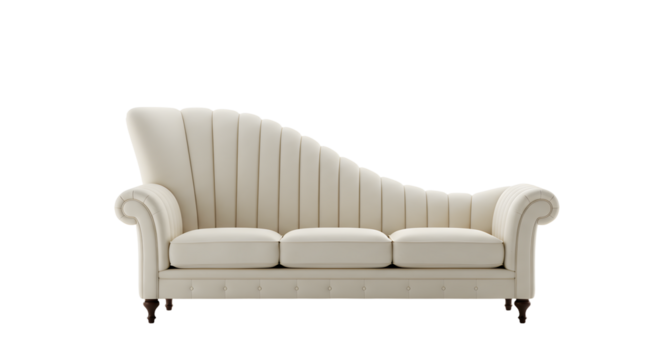 Elegant White Vintage Sofa with Curved Armrests and Upholstered Backrest