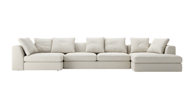 Modern beige sectional sofa with cushions in living room setting