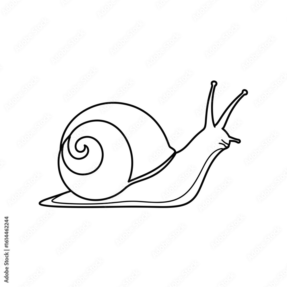 Aufkleber outlined illustration of a snail with a spiral shell and antennae facing towards the right side view