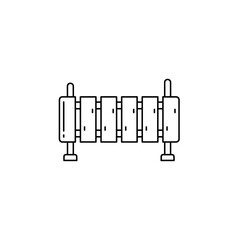 Illustration of a wooden fence with vertical planks and cylindrical posts in a line art style design