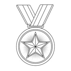 Illustration of a star medal with ribbon for honor achievement and recognition award ceremony prize