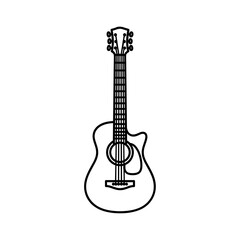 Illustration of a six string acoustic guitar with a cutaway body and headstock outline design style