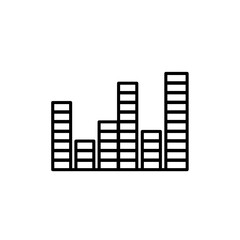 Depiction of an equalizer graphic with varying heights represented by stacked rectangular elements in outline
