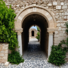 Chios, Greece - May, 2021. The first and oldest leprosarium in Greece, at Chios Ilsand. It's called Leprokomeio or Lovokomeio.