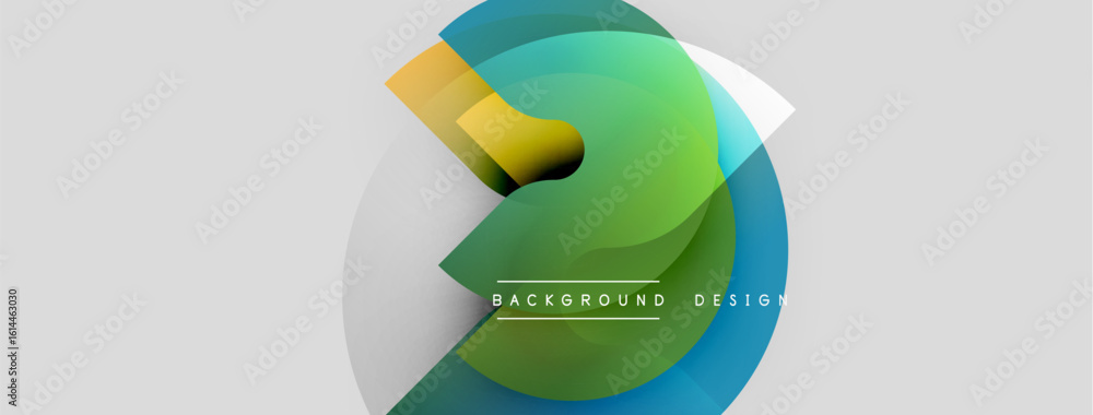 Poster abstract graphic design features layered shapes, vibrant colors, smooth gradients. minimalist style 