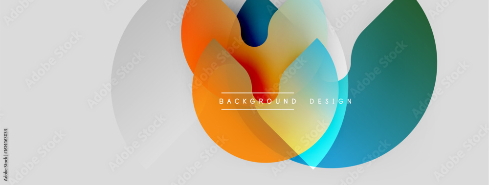 Poster abstract colorful shapes overlap. gradient hues create dynamic visual effect. minimalist design suit