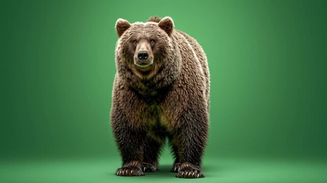 Brown bear standing upright in front of a green background looking at the viewer directly green screen animal video