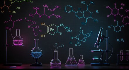 Chalkboard Science: Chemical Formulas and Lab Equipment