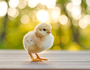 Cute chick on wooden deck