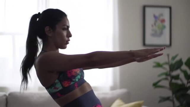 Fit Woman Executes Dynamic V-Ups Exercise at Home for Core Strength and Fitness.