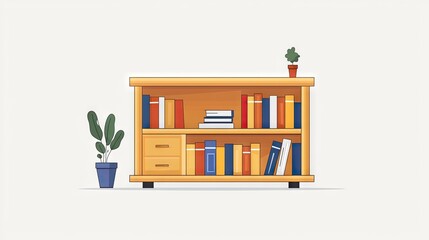 Wooden bookcase filled with books and plants (1)