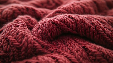Cozy Red Knitted Blanket Texture Closeup Warmth with Comfort, and and Textile Detail.
