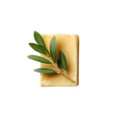 Light yellow bar soap with olive branch