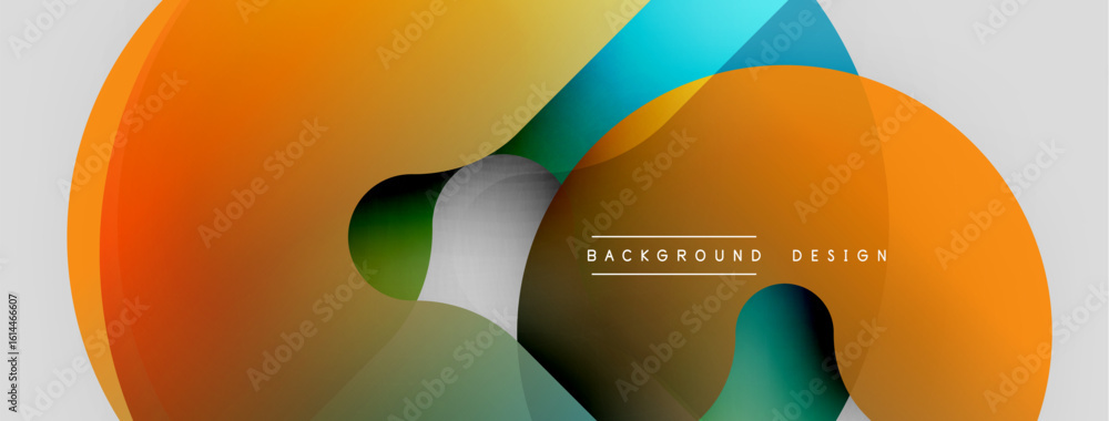 Poster abstract geometric shapes overlap. orange, teal, green hues create dynamic composition. modern desig