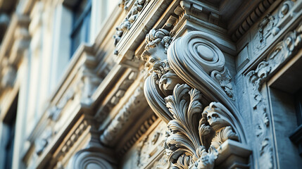 Intricate architectural details of building facade showcasing ornate design and craftsmanship
