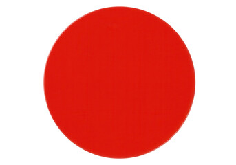 Bright red circular object on a neutral background, ideal for design and color studies