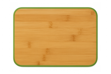 Wooden Cutting Board with Green Edge on Transparent Background