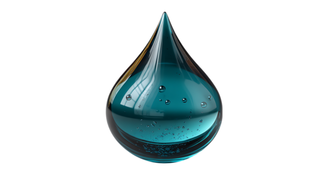 Teardrop shaped glass sculpture isolated on transparent background