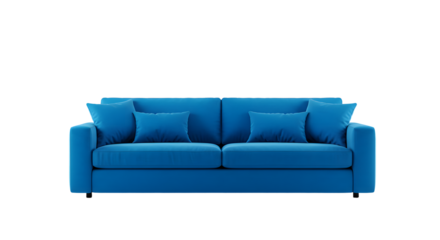 Bright Blue Couch with Cushions in Modern Living Room Interior