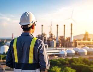 Engineer overlooking industrial complex