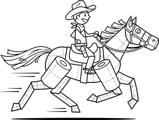 Fototapeta premium Cartoon cowboy riding horse coloring page vector illustration for kids activity sheet design
