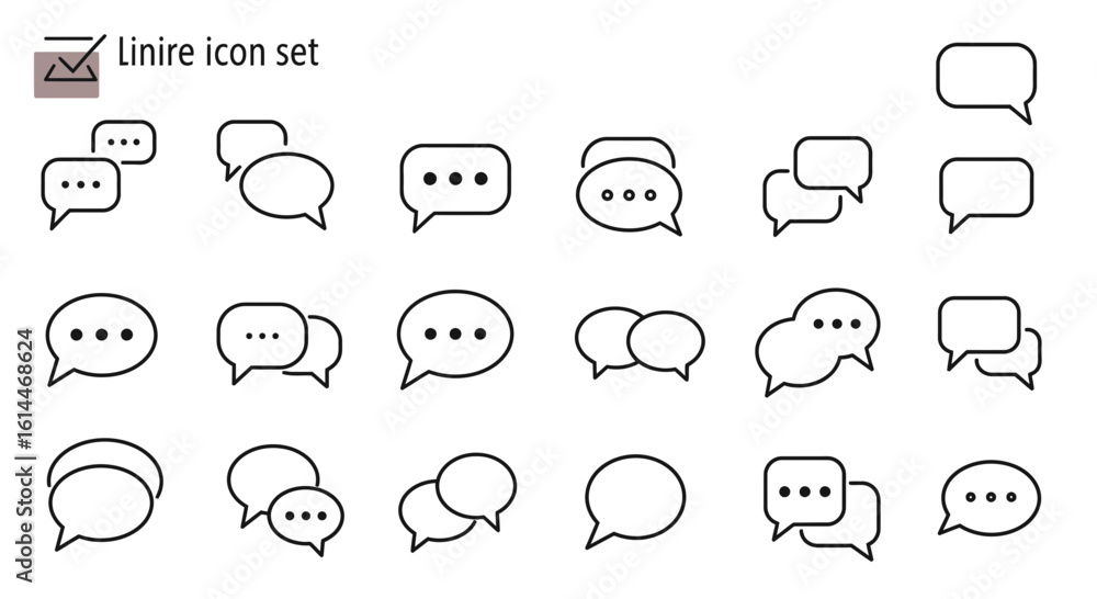 Poster minimalist line art icon set featuring various message bubbles and communication symbols