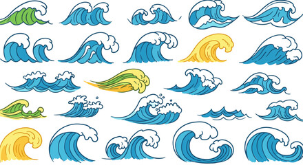 Fototapeta premium Cartoon waves seamless pattern, vector illustration for graphic design projects