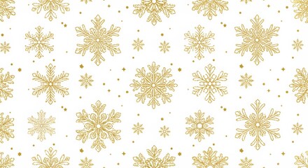 Seamless pattern of golden snowflakes and stars.

