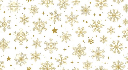 Seamless pattern of golden snowflakes and stars.

