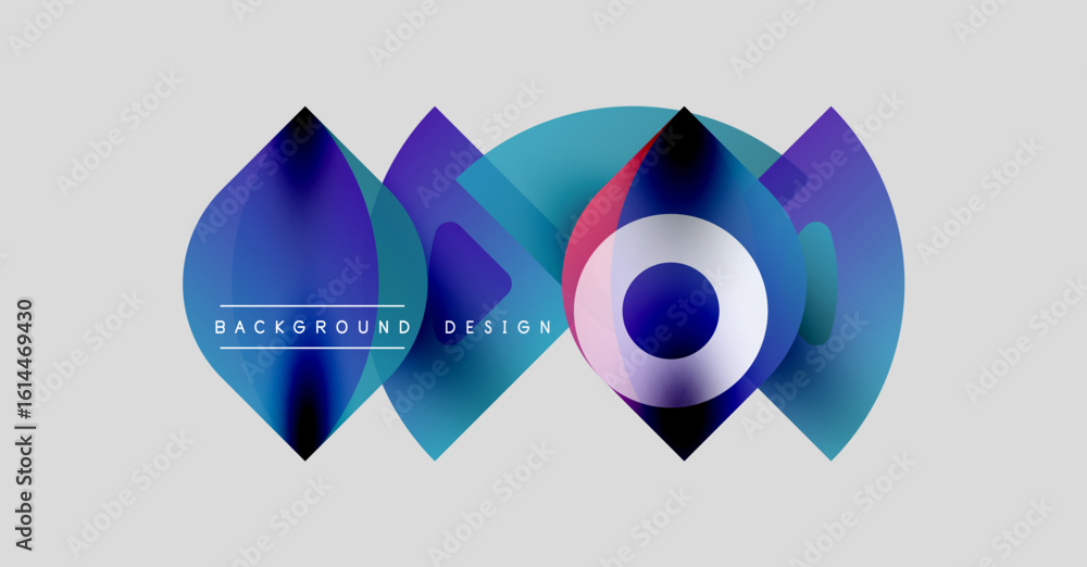 Poster abstract design features overlapping colorful shapes. gradient hues blend, creating dynamic visual e
