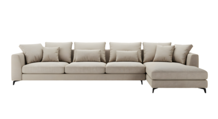 Elegant Modern Beige Linen Sectional Sofa Featuring Cushions and Ottoman for Living Room Decor