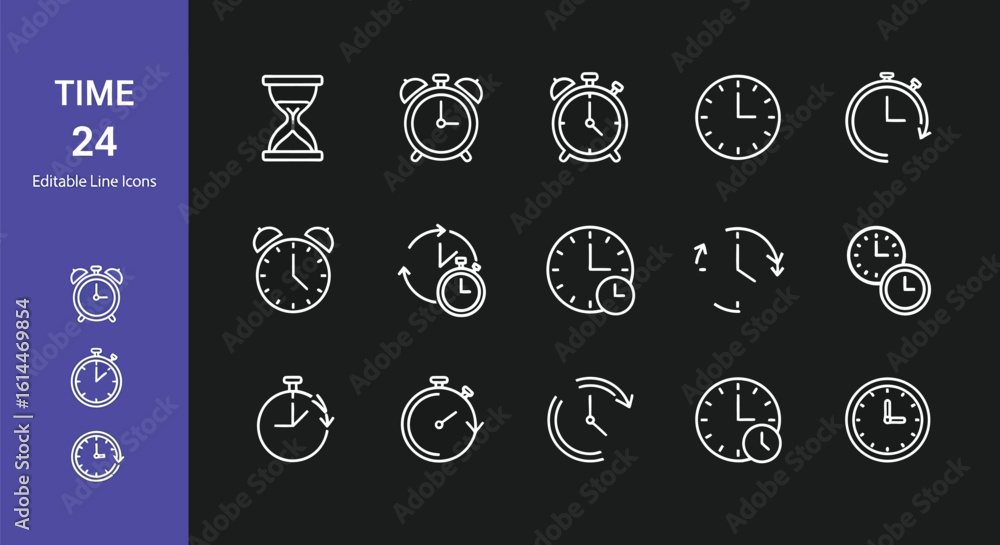 Poster time clock icons set vector illustration design for web and graphic design projects use cases