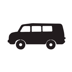 A black silhouette of a van, a versatile vehicle for transportation, isolated on white background