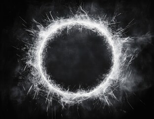 Abstract circular frame of light streaks against a dark background