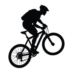 Fototapeta premium Cyclist silhouette performing a wheelie bicycle black