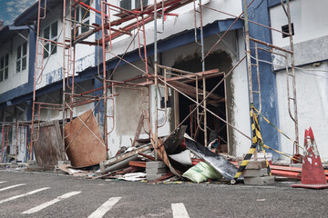 The atmosphere of room renovation in a building located on the side of the road, it appears that...