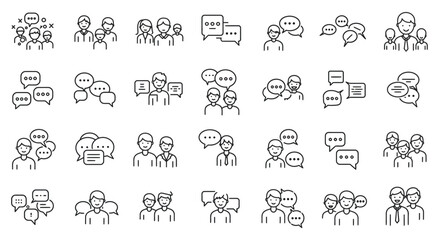 Diverse group of people with speech bubbles, conversations and communication concept
