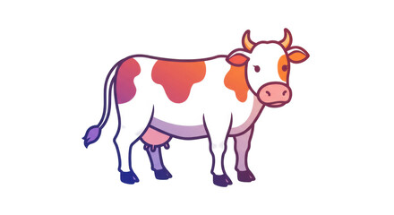 Colorful cartoon cow standing in a grassy field with a bright blue sky backdrop