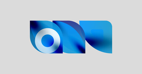 Abstract logo design features blue gradients, circular element, flowing shapes. Modern, minimalist aesthetic. Clean presentation.