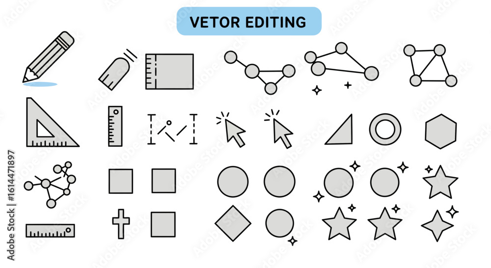 Poster vector editing icon set for graphic design and creative software interfaces