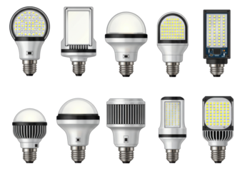 Various LED light bulbs showcasing different designs and features for illumination