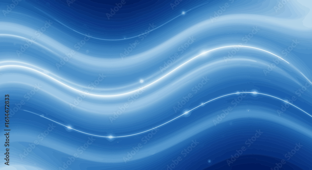 Poster abstract blue waves background with glowing lines and shimmering particles