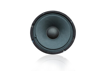 Old speaker isolated from background. Technology. Voice. System. Neodymium magnet.