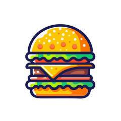 Flat Burger Icon Illustration – Modern Fast Food Vector on White Background